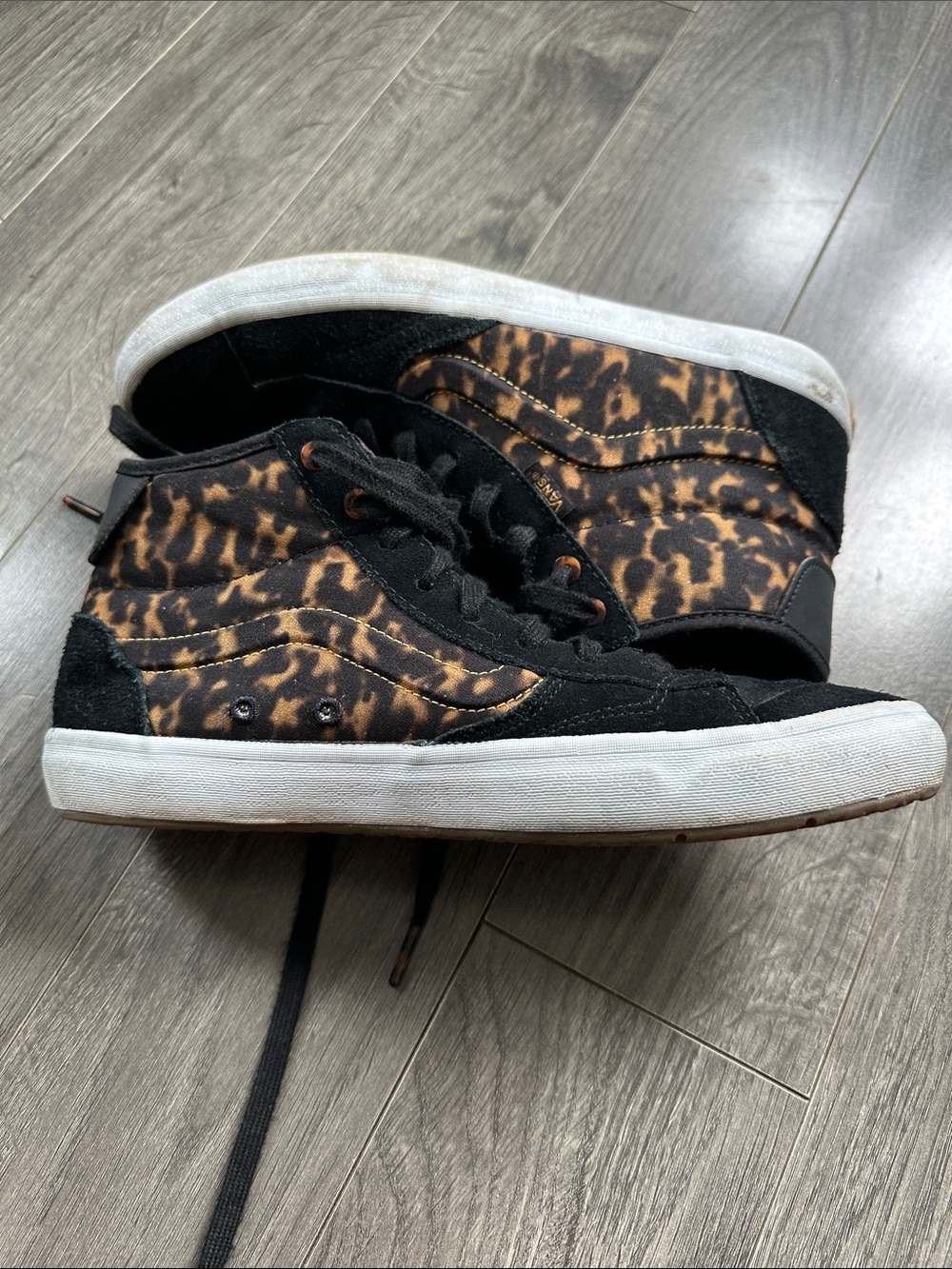 Vans Black High-Top Sneakers with Brown cheetah Pattern